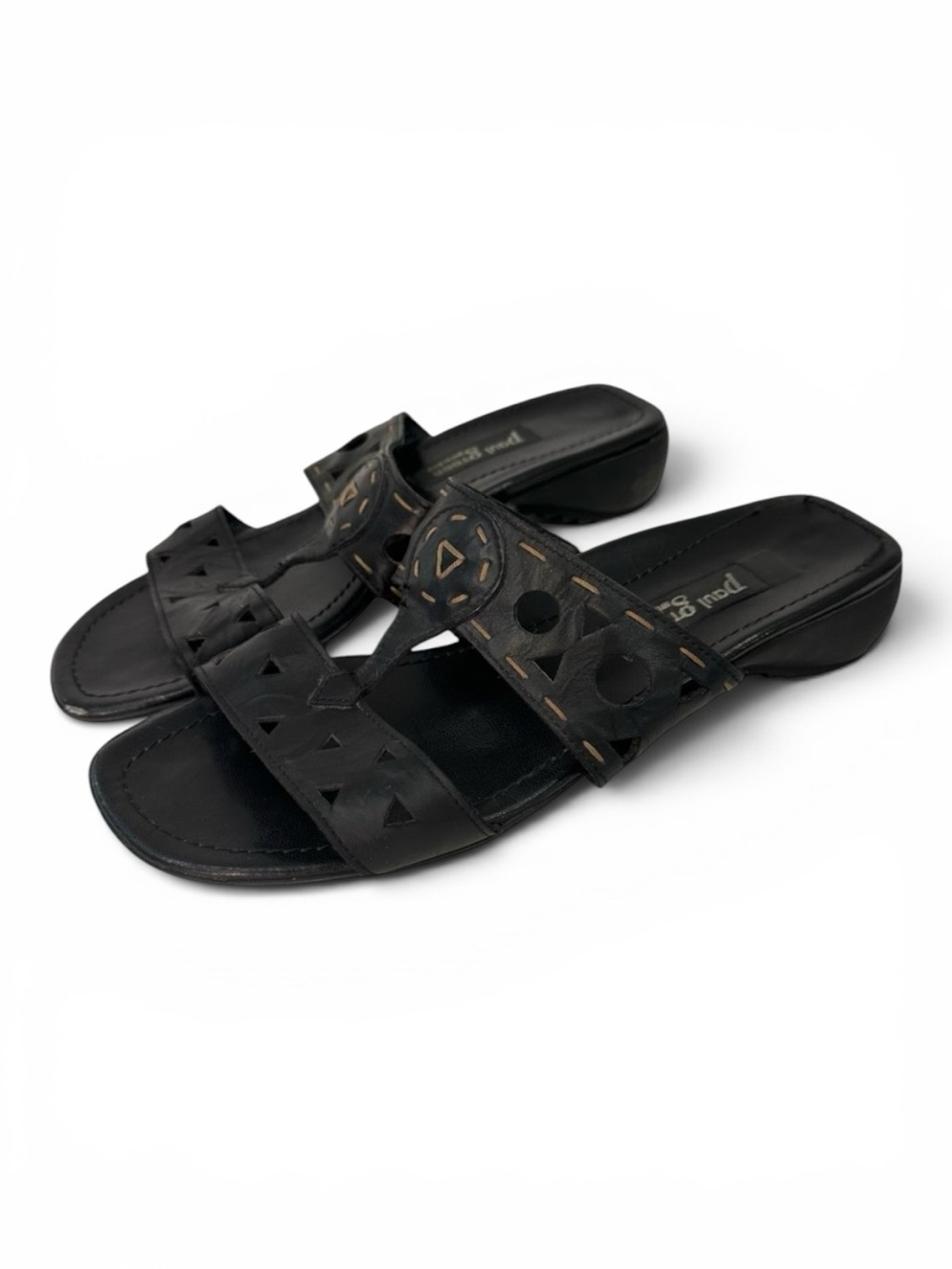 Paul Green Black Leather Slide Sandals Women’s Size 9.5 Comfort Slip On Cutout